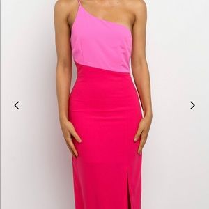 One shoulder colorblock midi dress - Small
